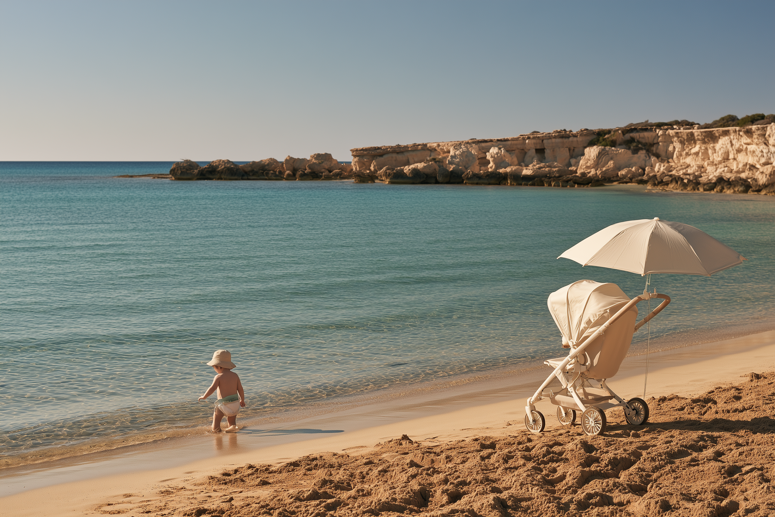 Cyprus with a baby by the sea with a stroller and baby equipment hire in Cyprus Cyprus with a baby by the sea with a stroller and baby equipment hire in Cyprus